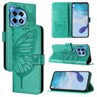 For OnePlus 12R 5G Global Embossed Butterfly Leather Phone Case(Green) - 1