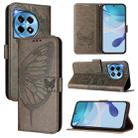 For OnePlus 12R 5G Global Embossed Butterfly Leather Phone Case(Grey) - 1