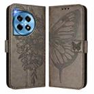 For OnePlus 12R 5G Global Embossed Butterfly Leather Phone Case(Grey) - 2