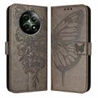 For Realme 12 5G Global Embossed Butterfly Leather Phone Case(Grey) - 1