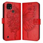 For Realme C20 / C11 2021 / C21 Embossed Butterfly Leather Phone Case(Red) - 1