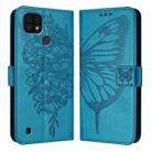 For Realme C20 / C11 2021 / C21 Embossed Butterfly Leather Phone Case(Blue) - 1