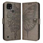 For Realme C20 / C11 2021 / C21 Embossed Butterfly Leather Phone Case(Grey) - 1