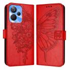 For Realme 10T 5G / 10s 5G / 9i 5G India Embossed Butterfly Leather Phone Case(Red) - 1