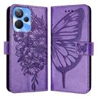 For Realme 10T 5G / 10s 5G / 9i 5G India Embossed Butterfly Leather Phone Case(Light Purple) - 1