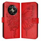 For Realme 12+ Global/Narzo 70 Pro India Embossed Butterfly Leather Phone Case(Red) - 1