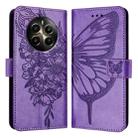For Realme 12+ Global/Narzo 70 Pro India Embossed Butterfly Leather Phone Case(Light Purple) - 1