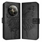 For Realme 12 Pro 5G / 12 Pro+ 5G Global Embossed Butterfly Leather Phone Case(Black) - 1