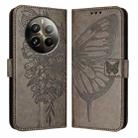 For Realme 12 Pro 5G / 12 Pro+ 5G Global Embossed Butterfly Leather Phone Case(Grey) - 1