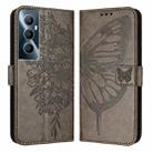 For Realme C65 4G Global Embossed Butterfly Leather Phone Case(Grey) - 1