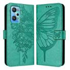 For Realme GT Neo 3T Embossed Butterfly Leather Phone Case(Green) - 1