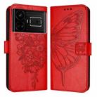 For Realme GT5 240W / GT5 5G Embossed Butterfly Leather Phone Case(Red) - 1