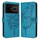 For Realme GT5 240W / GT5 5G Embossed Butterfly Leather Phone Case(Blue) - 1