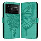 For Realme GT5 240W / GT5 5G Embossed Butterfly Leather Phone Case(Green) - 1