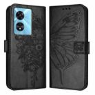 For Realme V23 / Narzo 50 5G Embossed Butterfly Leather Phone Case(Black) - 1