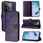 For Realme GT 6 5G Global Embossed Butterfly Leather Phone Case(Dark Purple) - 1