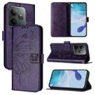 For Realme GT 6T 5G Global Embossed Butterfly Leather Phone Case(Dark Purple) - 1