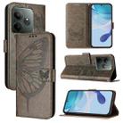 For Realme GT 6T 5G Global Embossed Butterfly Leather Phone Case(Grey) - 1