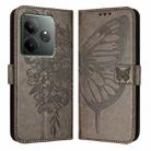 For Realme GT 6T 5G Global Embossed Butterfly Leather Phone Case(Grey) - 3