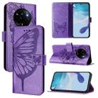 For Realme Narzo 80 Pro / 14 Pro 5G India Embossed Butterfly Leather Phone Case(Light Purple) - 1