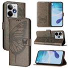 For Realme Neo7 Turbo 5G Embossed Butterfly Leather Phone Case(Grey) - 1