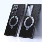 For Samsung Galaxy S23 Ultra 5G Double Ring MagSafe Holder Carbon Fibre Phone Case(Silver) - 1