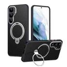For Samsung Galaxy S25+ 5G Double Ring MagSafe Holder Carbon Fibre Phone Case(Silver) - 1