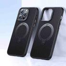 For iPhone 15 Pro Double Ring MagSafe Holder Carbon Fiber Phone Case(Black) - 1