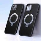 For iPhone 14 / 13 Double Ring MagSafe Holder Carbon Fibre Phone Case(Silver) - 1