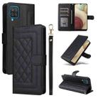 For Samsung Galaxy A12 / M12 Diamond Lattice Leather Flip Phone Case(Black) - 1