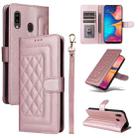 For Samsung Galaxy A20 / A30 Diamond Lattice Leather Flip Phone Case(Rose Gold) - 1