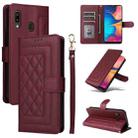 For Samsung Galaxy A20 / A30 Diamond Lattice Leather Flip Phone Case(Wine Red) - 1