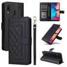 For Samsung Galaxy A20 / A30 Diamond Lattice Leather Flip Phone Case(Black) - 1