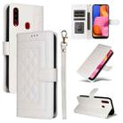 For Samsung Galaxy A20s Diamond Lattice Leather Flip Phone Case(White) - 1