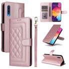 For Samsung Galaxy A50 Diamond Lattice Leather Flip Phone Case(Rose Gold) - 1