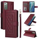 For Samsung Galaxy Note20 Diamond Lattice Leather Flip Phone Case(Wine Red) - 1
