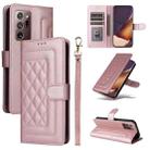 For Samsung Galaxy Note20 Ultra Diamond Lattice Leather Flip Phone Case(Rose Gold) - 1