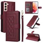 For Samsung Galaxy S21 5G Diamond Lattice Leather Flip Phone Case(Wine Red) - 1