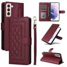 For Samsung Galaxy S21+ 5G Diamond Lattice Leather Flip Phone Case(Wine Red) - 1