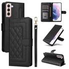 For Samsung Galaxy S21+ 5G Diamond Lattice Leather Flip Phone Case(Black) - 1