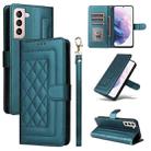 For Samsung Galaxy S21+ 5G Diamond Lattice Leather Flip Phone Case(Green) - 1