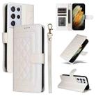 For Samsung Galaxy S21 Ultra 5G Diamond Lattice Leather Flip Phone Case(White) - 1