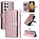 For Samsung Galaxy S21 Ultra 5G Diamond Lattice Leather Flip Phone Case(Rose Gold) - 1