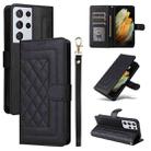 For Samsung Galaxy S21 Ultra 5G Diamond Lattice Leather Flip Phone Case(Black) - 1