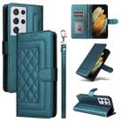 For Samsung Galaxy S21 Ultra 5G Diamond Lattice Leather Flip Phone Case(Green) - 1