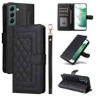 For Samsung Galaxy S22+ 5G Diamond Lattice Leather Flip Phone Case(Black) - 1