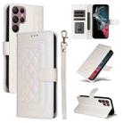 For Samsung Galaxy S22 Ultra 5G Diamond Lattice Leather Flip Phone Case(White) - 1