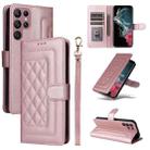 For Samsung Galaxy S22 Ultra 5G Diamond Lattice Leather Flip Phone Case(Rose Gold) - 1