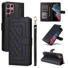 For Samsung Galaxy S22 Ultra 5G Diamond Lattice Leather Flip Phone Case(Black) - 1