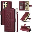 For Samsung Galaxy S24 Ultra 5G Diamond Lattice Leather Flip Phone Case(Wine Red) - 1